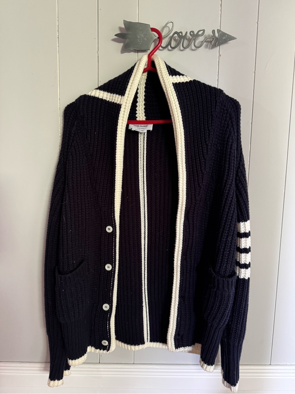 Thom Browne Black Cardigan with Cream Trim